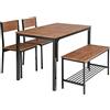 COSTWAY Set Tavolo e Sedie da Cucina 4 Pezzi, Tavolo da Pranzo Con 2 Sedie e 1 Panca, Set Mobili Salvaspazio Con 4 Posti, per Sala da Pranzo, Soggiorno (Marrone)