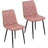 Baroni Home Set di 2 Sedie Moderne con Rivestimento in Velluto e Gambe in Ferro Nero, Poltrona da Soggiorno, Camera da Letto, Sala da Pranzo, Rosa, 52x44x85 cm
