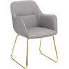 Baroni Home Poltrona Moderna con Braccioli e Rivestimento in Ecopelle e Gambe in Acciaio Oro, Seduta da Soggiorno, Camera da Letto, Angolo Lettura, Grigio, 55x84x47 cm