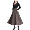 LWZDREAM Gonna lunga da donna a vita alta, invernale, vintage, elasticizzata, a campana, elegante linea ad A, Khaki, M