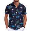 QUEZHU Hawaiana Camicia Uomo Maniche Corte Camicie a Fiori Camicette Estiva da Uomo con Tasca Casual Camice Fantasia Regular Fenicottero Blu Navy M