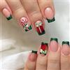 Ceboic 24 Pezzi Natale Unghie Finte Corte Quadrate, Rosa Elegante Francese Press on Nails, Copertura Completa Acrilico Unghie Finte Adesive per Donne e Ragazze (Bastoncino di zucchero di Natale)