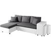LOUNGITUDE UsineStreet - Divano angolare Oslo convertibile, colore: grigio/bianco, con cassapanca e pouf, angolo destro