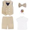 YAOTT Bambino Ragazzo Completo da Smoking Camicia e Pantaloncini Estivi a Maniche Corte con Papillon Abito Formale Festa di Compleanno Cerimonia Battesimo per Matrimonio Festa Cachi5707