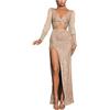 Generico 2024 Vestito da Sera con Paillettes Brillantini, Abito con Spacco Donna Sexy Senza Maniche Retrò Slim Fit, Lungo Elegante per Cocktail Latino Tango Discoteca Cerimonia Festa