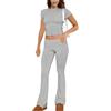 ABINGOO Tuta da Donna Casual 2 Pezzi a Maniche Corte Aderente Crop Top Svasati a Vita Bassa Pantaloni Lounge Set Yoga Tuta(C-Grigio,M)