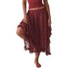 Springcmy Gonne lunghe da donna in pizzo estivo elastico asimmetrico orlo a strati sexy trasparente fluente spiaggia maxi gonne floreali, A cammello., S