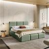 DEGHI Letto matrimoniale 160x190 cm imbottito e rivestito in shiny bouclé verde salvia con contenitore - Wazi
