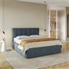 DEGHI Letto matrimoniale 160x190 cm in tessuto blu polvere con testata trapuntata e contenitore - Ziusmi