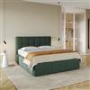 DEGHI Letto matrimoniale 160x190 cm in tessuto verde scuro con testata trapuntata e contenitore - Ziusmi