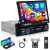 Hodozzy 1 DIN Autoradio con Scomparsa Schermo Motorizzato 7 Pollici Tattile Retrattile Carplay Senza Fili Android Auto, Radio Touch Screen Stereo Auto 1 Din Bluetooth FM/USB AUX+ Retrocamera
