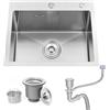 Bokaiya Lavello Cucina 1 Vasca, 50 x 45 cm, Bokaiya Lavello in Acciaio Inox 304, Lavandino Cucina Multifunzione con 2 Fori, Lavello da Incasso a 1 Vasca con Filtro di Scarico, Spazzolato, Filotop o Sottotop