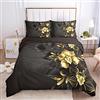 Meimall Set Di Biancheria Da Letto Oro Nero Piante Fiori Belli 280X240 Cm Con Copripiumino E Federe, In Poliestere E Cotone, Matrimoniale, Biancheria Da Letto Camera Da Letto Per Bambini