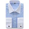 JEETOO Camicie da Uomo con Polsini Francesi Manica Lunga vestibilità Regolare Camicia con Gemelli in Metallo Affari Cotone Matrimonio Camicie Abbigliamento per Lo Sposo(Striscia Blu,X-Large 49-50)