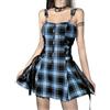 XKBHYD Mini abito gotico elegante da donna, a quadretti, con chiusura lampo, in pizzo fino a sling, costume da steampunk Lolita, Blu, L