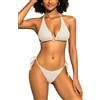 SHEKINI A Rete Halter Bikini Donna Sexy Triangolo Costume da Bagno Donna 2 Pezzi Bandeau Vita Bassa Bikini Set(XL, Albicocca Chiaro)