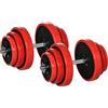 HOMCOM Set Manubri Palestra Regolabili con Pesi da 40kg Rivestiti in Gomma, in Metallo e Sabbia di Ferro, 45x26x26 cm, Rossa