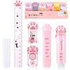 HJZHII Set di cancelleria Kawaii con temperamatite retrattile, nastro correttivo, foglietti adesivi, righello, forbici e taglierina