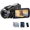 ORDRO Videocamera Full HD 1080P 30 MP, zoom digitale 18x, visione notturna a infrarossi su YouTube da 3,0 pollici, schermo girevole a 270° con scheda da 16 GB e 2 batterie Vlogging Camera (nero)