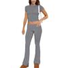 ABINGOO Tuta da Donna Casual 2 Pezzi a Maniche Corte Aderente Crop Top Svasati a Vita Bassa Pantaloni Lounge Set Yoga Tuta(C-Grigio Scuro,S)