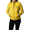Divergent Retail Giacca da motociclista da donna in vera pelle con cerniera e colletto alla fascia, stile Moto Bliss, Giallo, 42