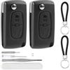 DXiongW 2 Pezzi Guscio Chiave Auto 2 Tasti CE0523 VA2 Compatibile con Peugeot 207 307 308 407 408 607 e Citroen C3 C2 C4 C5 C6 C8 Xsara Ricambio Guscio Cover per Chiave Telecomando con Portachiavi