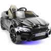 FINOOS Auto macchina elettrica per bambini B.M.W M5 24V, sedile in pelle, ruote in gomma con telecomando 2,4 GHz da 1 a 6 anni (Nero)