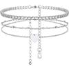 FindChic Set Cavigliere Donna in Acciaio Inossidabile a 2 Pezzi Catena Zirconia+Cuoricino 22cm+5cm Regolabile Gioiello Impermeabile per Estate