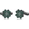 HUKKUN Gemelli a quadrifoglio in argento Sterling con quadrifoglio nero verde smoking gemelli per marito padre fratello, Taglia unica, Argento sterling, Nessuna pietra preziosa