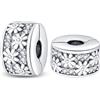 LONGLUCK 925 Argento Sterling Clip Charms per Collana Bracciale Perline Distanziatore con 5A Zirconia Festa della Mamma Regalo di Natale fai da te per le donne