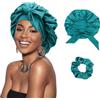 DRESHOW Cuffia con Treccia di Raso per Donna Cuffia di Seta per Dormire Cuffia per Dormire con Fascia Elastica Cuffia da Notte per Capelli Ricci Lunghi Locs