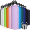 GeeRic Bottiglia Termica 1 Litro Opaco in Acciaio Inox + Tappo con Cannuccia + Borsa Portatile 1L Borraccia d'Acqua Sportiva mantiene 18H Caldo/24H Freddo, Viola