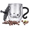 Huiguli Tazza Gatto, Nero Tazze per Gatti, Tazza Caffe Vetro Doppia Parete, Tazza per Birra Espresso, Tazze Caffè con Lid, 250ml in Vetro a Doppia Parete per Latte, Caffè, Idee Rregalo Donna