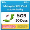 TSIM SIM Malaysia | Piano Super Economy Ricaricabile 5GB! Attivazione automatica, validità 30 giorni | Velocità 5G + Hotspot | Solo Dati Nessun Numero di Telefono