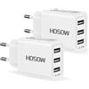 HOSOW Caricatore USB Multiplo 2Pack, Presa USB 3Porte 15W/3.1A Alimentatore Spina Caricabatterie Caricatore da Muro Carica Rapida per iPhone 16/15/14/13/12, Samsung Galaxy S25/S24/S23/S22, Huawei, Xiaomi