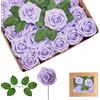 yayafunfun 25 rose artificiali in lillà, rose in schiuma realistiche al tatto con steli, 4 foglie, fiori artificiali per matrimonio, bouquet da sposa, torte, lapidi, centrotavola, baby shower, decorazioni per