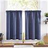 TOPICK Tendine per finestra effetto lino, tinta unita, corte, da cucina, in tessuto, con filtro della luce, per soggiorno, casa di campagna, piccole finestre, 90 x 60 cm, blu, set da 2 pezzi