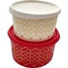 Tupperware Set da bingo (2) 2,0 litri in rosso e 1,4 litri in bianco - entrambi con musster d'oro - caffè, zucchero, scorte secche, contenitori per lattine
