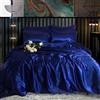 ROOEE Set completo di biancheria da letto in raso di seta, 6 pezzi, lenzuolo con angoli, copripiumino, 4 federe. Colore: blu navy, misura matrimoniale
