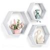 YBING Set di 3 ripiani galleggianti esagonali in legno a nido d'ape da parete per fattoria a nido d'ape, mensole a parete con esagono decorativo da parete per camera da letto, cucina, colore: grigio bianco