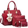 Pahajim Borsa Donna Modo Borsetta Donna Elegante Set Borse 4 pezzi In PU Pelle Tote Bag Tracolla Sacchetto Pochette Portafoglio per Lavoro Shopping (Rosso)