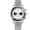 TYBERLEY Uomo Vintage Quartzo Orologio Panda Quadrante VK64 Movimento in acciaio inox 100M impermeabile luminoso Sport Cronografo Orologio da polso (Bianco-cinque perle)
