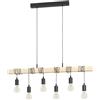 EGLO Lampada a Sospensione Townshend, plafoniera dal Design Vintage, retrò e Industrial a 6 Punti Luce, Acciaio e Legno, E27, Certificazione FSC