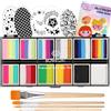 Bowitzki Kit pittura viso professionale per bambini, 12 x 10 g, Stencil One Stroke Split Cake non tossico, Rainbow Flora Dolphin Unicorn Flame Body Paint Makeup - Bright Set