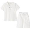 KISLOVE Abbigliamento estivo per bambini, in cotone e lino, con colletto Henley, camicia a maniche corte con pantaloncini, set da 2 pezzi, abbigliamento casual per 4-14 anni, bianco, 10-12