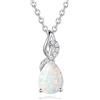 FANCIME Collana Goccia con Oro Bianco 14 carati (585) Ciondolo e Argento 925 Catena con Opale e Diamanti Naturale Gioielli per Donna Ragazze Mamma- Catena Lunghezza: 40 + 5 cm