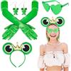 NebulaGlam 4 Pezzi Costume Rana Accessori, Accessori per Vestire la Rana, Fascia a Forma di Rana, Occhiali, Orecchini, Guanti Verdi a Maniche Lunghe, Costume da Rana per Carnevale e Feste a Tema