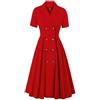 LZPCarra Abito lungo bianco da donna doppio petto vintage con abbottonatura per donna in ufficio per abito da sera, Colore: rosso, S