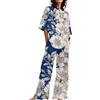 Generic Pigiama Cotone Donna Lungo Abiti Estivi per Donna 2 Set di Lino in Cotone T-Shirt Oversize Pantaloni a Gamba Dritta Tuta Taglie Forti Camicia da Notte Donna Pijama Donna Cotone (Blue, XL)