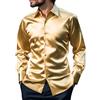 Generic Camicia casual da uomo in raso tinta unita con risvolto pulsante festa nuziale smoking camicia a maniche lunghe business, Oro, L